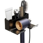 Support mural s�che - cheveux autocollant abs noir - organiseur c�bles sans per�age salle de bain / chambre ...