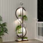 Support de plante métallique à 5 Étagères ouvertes - Étagère fleur avec lumières de croissance pour balcon ... Support de plante métallique à 5 Étagères ouvertes - Étagère fleur avec lumières de croissance pour balcon ...