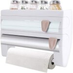 Support de rouleaux mural pour film alimentaire et papier cuisine avec coupe - film blanc