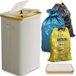 Support pour sac poubelle jaune stable avec couvercle ? grande poubelle rectangulaire de 100 litres blanche ...