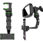 Support tlphone voiture - universel - rotatif 360 - rtroviseur - sige arrire - noir / vert