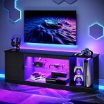Support tv led 145 cm pour tv de 55 / 60 / 65 avec armoire pour ps5 moderne avec �tag�res en verre r�glablesfi ...