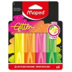 Surligneurs fluo glitter - maped - pointe biseaute - longue dure - 4 couleurs - ergonomiques