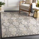 Livabliss tapis de salon  poils courts doux vintage oriental lotus 160x220cm noir / beige