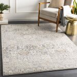 Livabliss tapis de salon  poils courts doux vintage oriental lotus 130x170cm gris / beige
