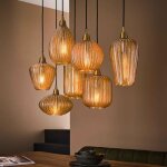 Suspension 7 lampes 95x38x150 cm en verre ambr marron