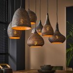 Suspension 7 lampes cnes 100x45x150 cm en mtal brun noir
