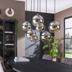 Suspension 7 lampes rondes 110x40x150 cm en verre fum� gris