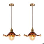 Suspension - feuille de lotus ambre - abat - jour verre - 2x e27 - style scandinave vintage