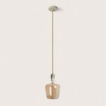 Suspension avec c�ble en textile vert sans abat - jour vert kaki