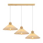 Suspension delipop conique en bois naturel - design minimaliste  3 sources tissu pur pour cuisine ...