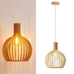 Suspension design minka 28?cm en bois ? style nordique artisanal e27 hauteur rglable