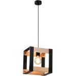 Suspension homefire 1 flamme e27 vintage - bois et m�tal noir - 25 x 25 x 175cm - design r�glable en ...