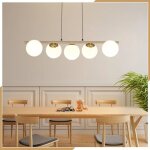 Suspension homefire 5 flamme e27 - m�tal et verre dor� - 90 x 20 x 173. 5cm - cr�atif r�glable en hauteur ...