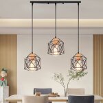 Suspension luminaire industrielle 3 lampes vintage e27 lustre en métal bois avec une barre 50cm noir ... Suspension luminaire industrielle 3 lampes vintage e27 lustre en métal bois avec une barre 50cm noir ...