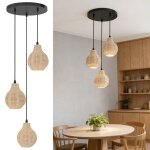 Suspension luminaire salon � 3 lumi�res costway - en rotin tiss� � la main en osier naturel - design ...