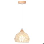 Idegu suspension luminaire vintage lustre industriel en bois rotin blanc cage abat - jour plafonnier ...
