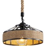 Suspension lustre industrielle vintage e27 luminaire plafonnier en m�tal corde de chanvre lampe de plafond ...