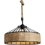 Suspension rustique - douille e27 lampe industriel vintage corde de chanvre rouille lustre rond Suspension rustique - douille e27 lampe industriel vintage corde de chanvre rouille lustre rond