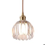 Suspension en verre transparent fleur vintage laiton dor - 1pcs lustre suspendue moderne art clairage ...