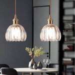 Suspension en verre transparent fleur vintage laiton dor - 2pcs lustre suspendue moderne art clairage ...