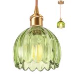 Suspension en verre vert fleur vintage laiton dor - 1pcs lustre suspendue moderne art clairage salle ...