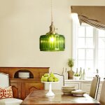 Suspension vintage en verre vert lustre r�tro lampe suspendue plafonnier