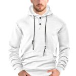 Sweat � capuche homme jacquard col boutons poche kangourou tissu extensible polyester automne hiver - ...