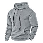 Sweat � capuche homme jacquard col boutons poche kangourou tissu extensible polyester automne hiver - ...