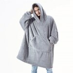 Sweat plaid a capuche adulte plaid polaire couverture � capuche avec manche poches portables95x85cm gris ...