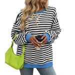 Sweat - shirt femme pour manches longues col rond ray� - style classique & trendy - noir