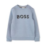 Sweatshirt bleu � col rond boss enfant avec logo imprim�