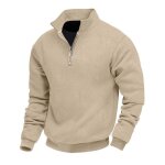 Sweatshirt homme col chemise zip longues manches - kaki