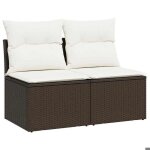 Sweet salon bas de jardin avec coussins 2pcs marron rsine tresse acacia 202567436 - 55x62x69 cm
