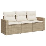 Sweet salon bas de jardin avec coussins 3 pcs beige r�sine tress�e 202520644 - 655x62x69 cm