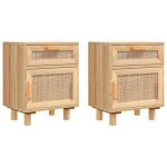 Sweet tables de chevet - lot de 2 - contemporain - marron bois pin massif et rotin naturel - 6366