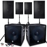 Systme sonorisation complet 4800w, 4 enceintes, 2 subwoofers 18  / 46cm - usb / bluetooth cable pc + ...