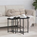 Table dappoint - 2 pcs - noir - bois massif - design contemporain - ronde
