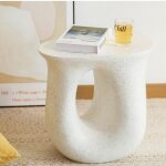 Table d?appoint canap� salon blanc - petite table bout de fauteuil en b�ton u - forme meuble dappoint ...