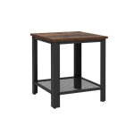 Table dappoint carr�e � 2 niveaux - gymax - etag�re en maille m�tallique - style industriel - cadre en ...