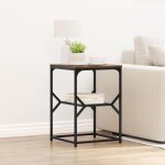 Table dappoint carr�e ch�ne fum� 41x40x60 cm - pieds m�tal noir style industriel