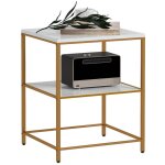 Table dappoint - homcom - bout de canap� avec 2 �tag�res effet marbre et structure en m�tal dor� - 44l ...