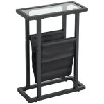 Table dappoint - homcom - �troite - en m�tal - porte - revues et plateau en verre tremp� - 40 x 18 x ...