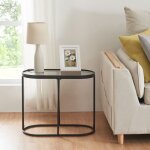 Table dappoint lule� avec plateau ovale m�tal verre tremp� 55 x 28 x 45 cm noir