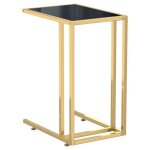 Table dappoint - dec032519 - verre trempé noir - fer doré - 50 x 35 x 65 cm - design contemporain Table dappoint - dec032519 - verre trempé noir - fer doré - 50 x 35 x 65 cm - design contemporain