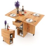 Table d?appoint pliante costway 2 roulettes console  abattants support de rangement tiroirs  2 niveaux ...