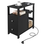 Table dappoint avec prise int�gr�e - woltu chevet �troite avec 2 tiroirs - 60x30x60cm - noir w0att0862 ...