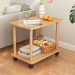 Table dappoint - avec roues - avec pieds en bois - �tag�re ouverte � 2 niveaux60x30x47cm