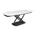Table atonia ? ovale extensible 130 � 190 cm ? plateau c�ramique effet marbre blanc ? pieds m�tal ? style ...