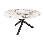 Table axya ? ronde 150 cm ? plateau en c�ramique et verre tremp� effet marbre blanc avec plateau sup�rieur ...